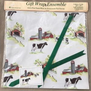 Cow farm barn covered bridge cute wrapping paper set